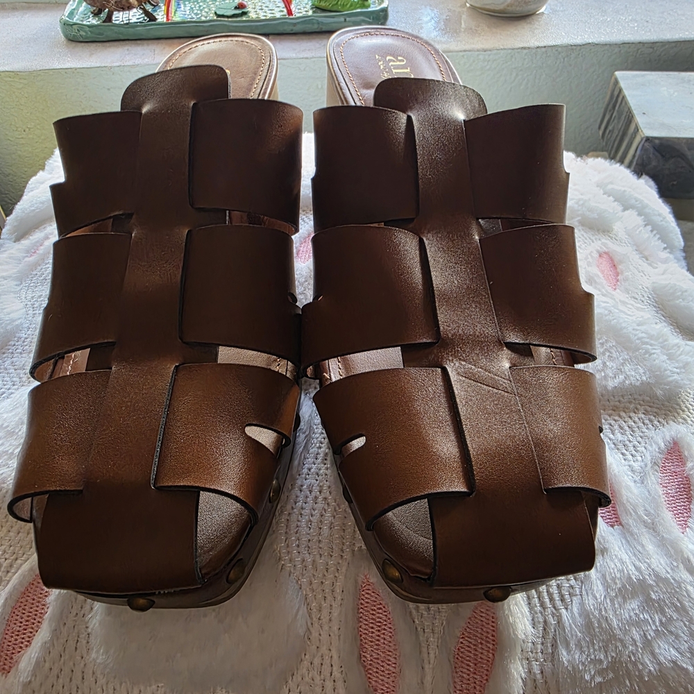 Brown Leather Mules